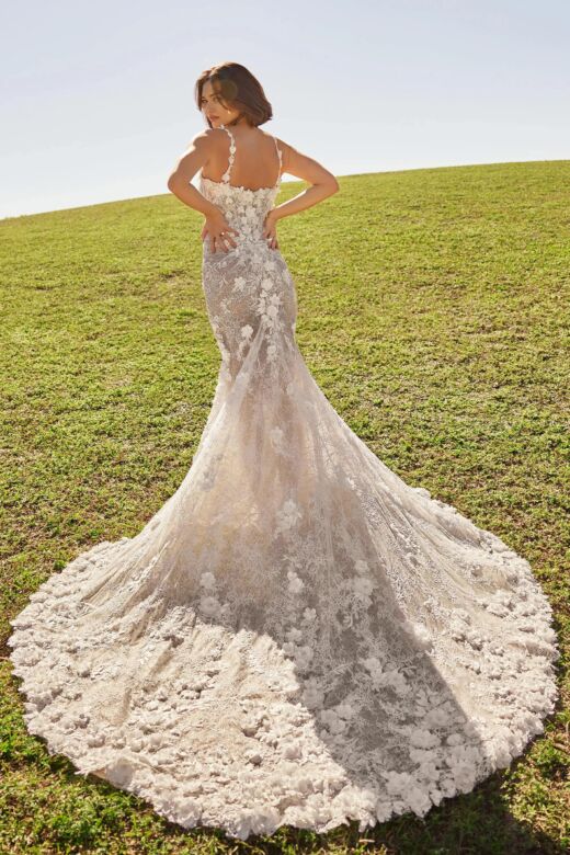 Martin Thornburg MT3206 Nemy High Slit Floral Strap Wedding Gown