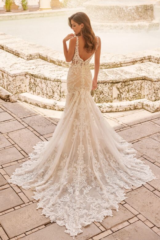 Martin Thornburg MT3228 Wesley Plunging Back Lace Hem Bridal Dress