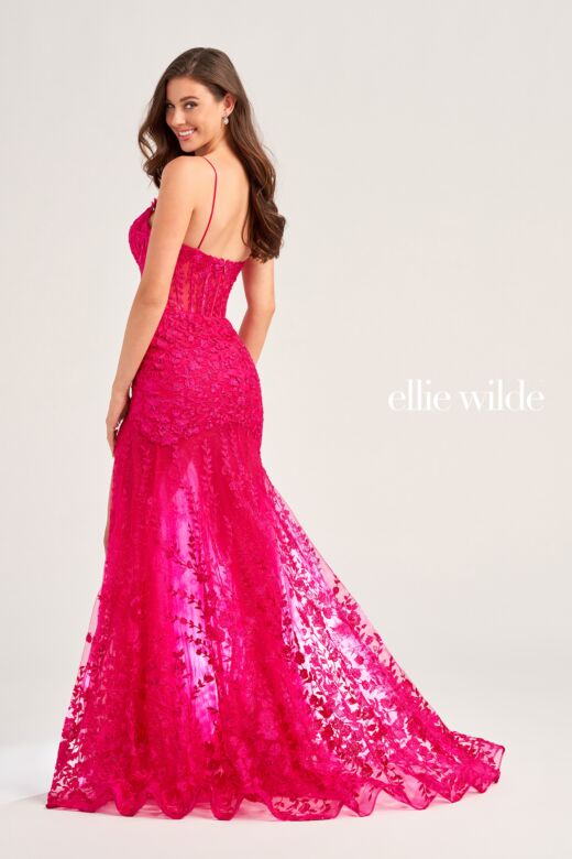 Ellie Wilde EW35005 Glitter Lace Sheer Corset Dress