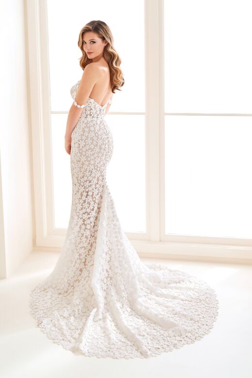 Enchanting by Mon Cheri E1008 Curved Neck Floral Lace Bridal Dress