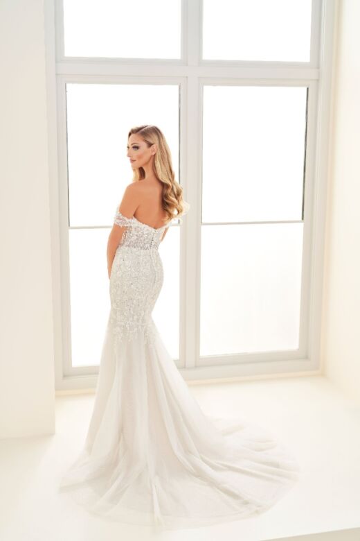 Enchanting by Mon Cheri E504 Off The Shoulder Glitter Wedding Gown