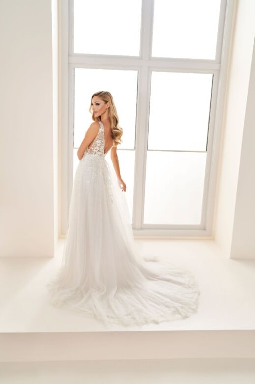 Enchanting by Mon Cheri E505 Sheer Bodice Plunging Neck Wedding Gown