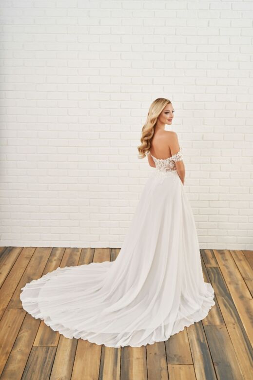Enchanting by Mon Cheri E511 High Slit Off The Shoulder Bridal Gown