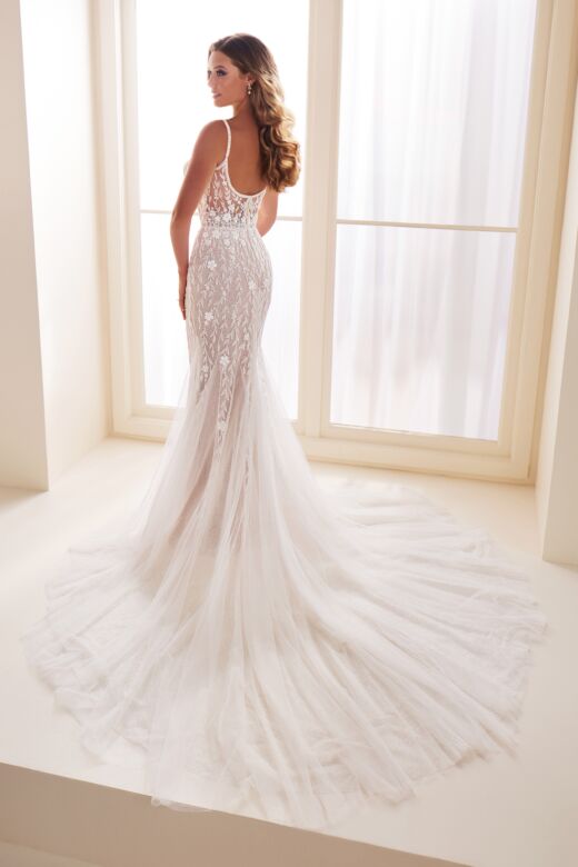 Enchanting by Mon Cheri E608 Scoop Back Floral Beaded Bridal Dress