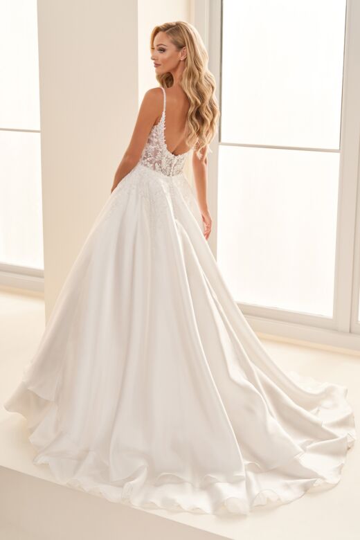 Enchanting by Mon Cheri E2526 Layered Skirt Plunging Neck Bridal Dress