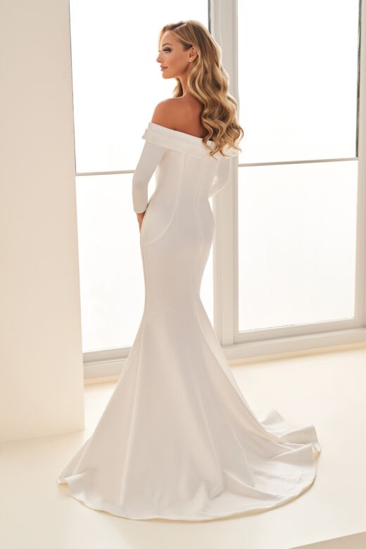 Enchanting by Mon Cheri E2536 Three Quarter Sleeve Jersey Wedding Gown