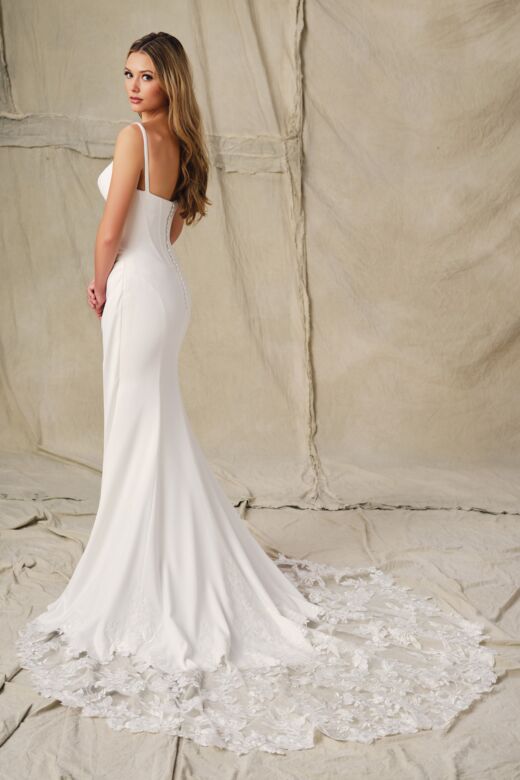 Enchanting by Mon Cheri E424 Cutaway Lace Train Corset Wedding Gown
