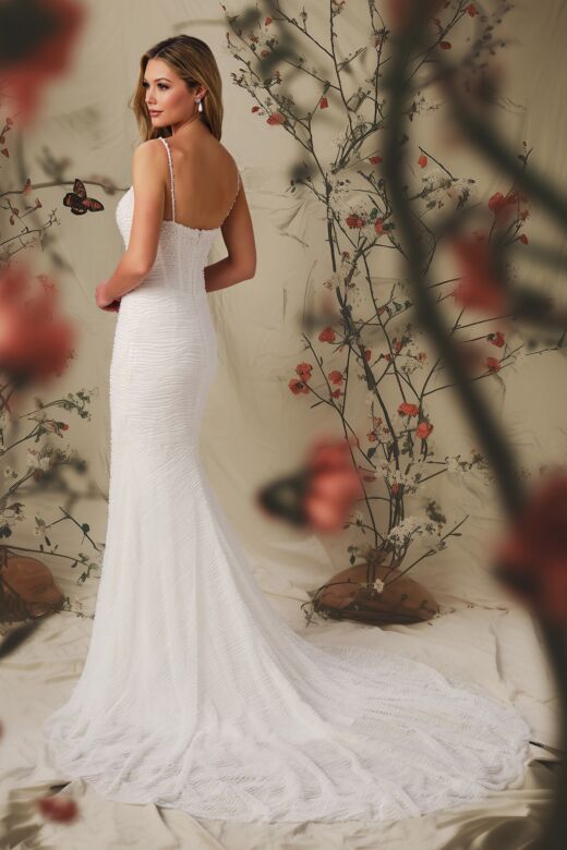 Enchanting by Mon Cheri E425 Spaghetti Strap Slim-Flare Bridal Dress