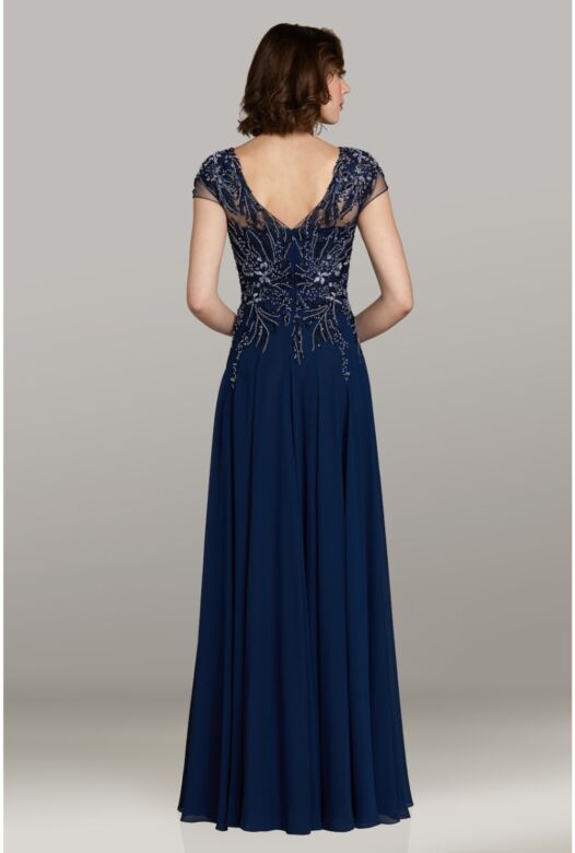 Feriani Couture 18471 V-Neck Sheer Sleeves Dress