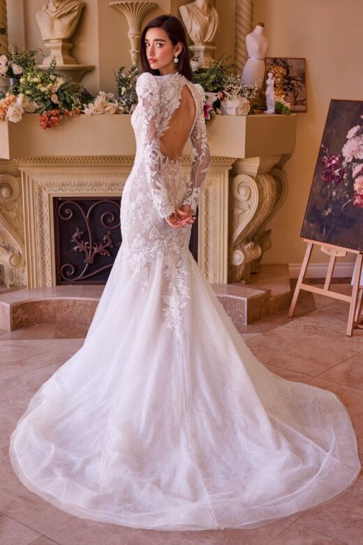 Andrea and Leo WL036 Cutout Back Illusion Sleeve Bridal Dress