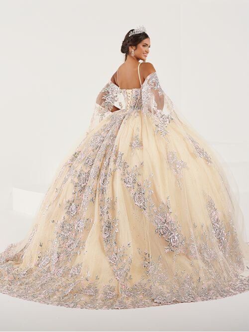 House of Wu 56491 V-Neck Removable Cape Sleeve Sweet 16 Dress