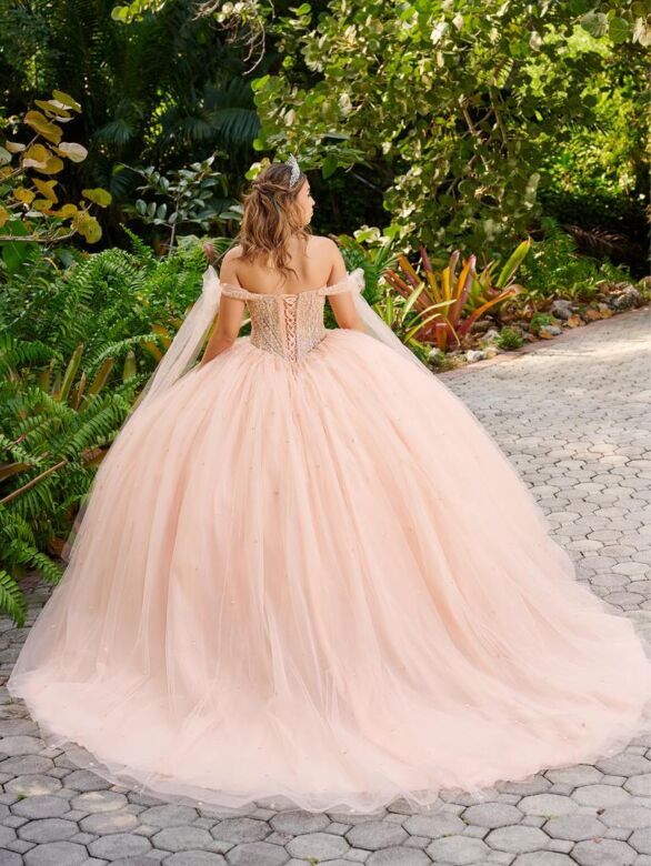 House of Wu LizLou Fiesta 56518 Sheer Strap Beaded Bodice Quince Gown