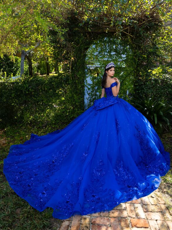 House of Wu 56568 Royal Blue Bow Back Lace-Up Dress