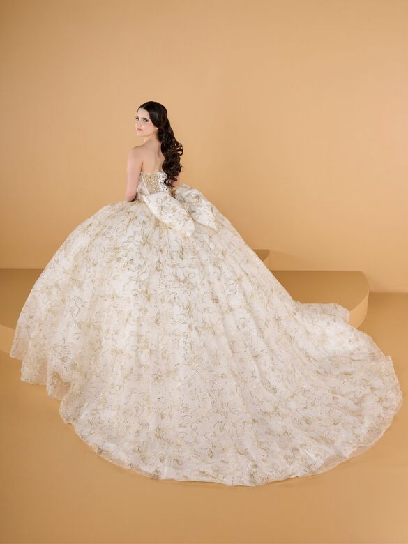 House of Wu 56569 Ivory Gold Chapel Train Strapless Dress