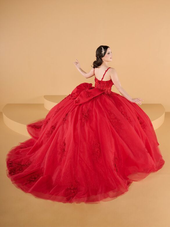 House of Wu 56573 Red Corset Bodice Bow Back Dress