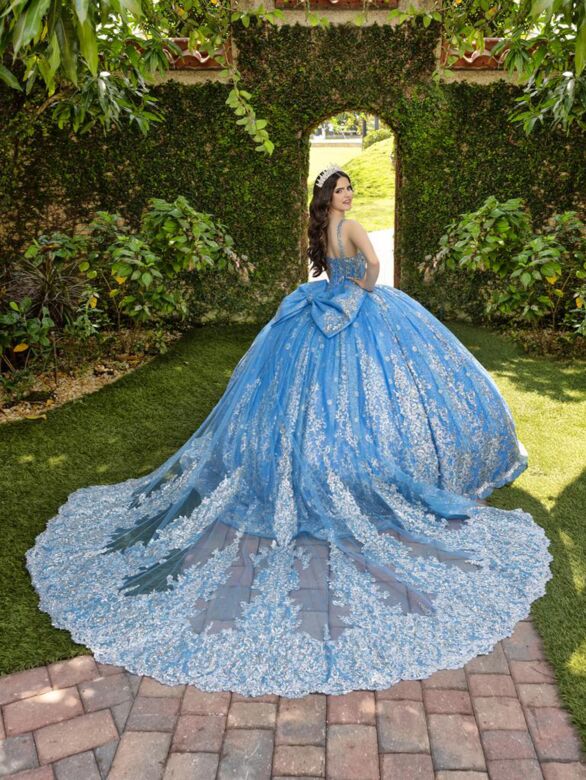 House of Wu 56533 Sheer Cape Bow Back Sweet 16 Dress