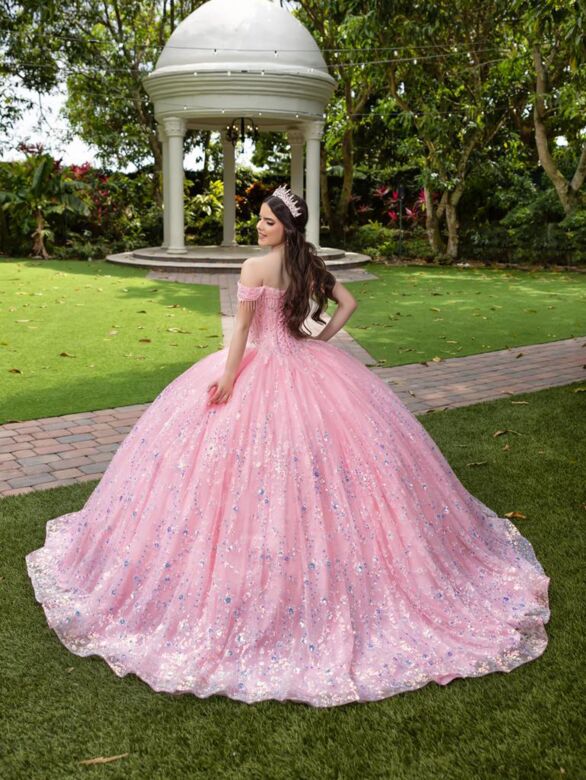House of Wu 56536 Off-The-Shoulder Beaded Fringe Sweet 16 Gown