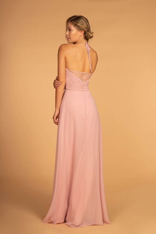 Elizabeth K GL2606 Lace Back Tie Halter Bridesmaid Dress
