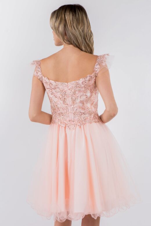 Elizabeth K GS1966 Embroidered Top Ruffle Straps Dress