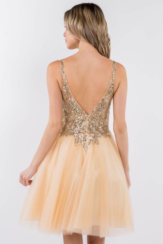 Elizabeth K GS1967 Low Back Sequin Top Dress