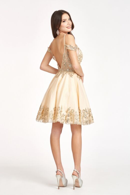 Elizabeth K GS1997 Bare Back Plunging Neckline Dress