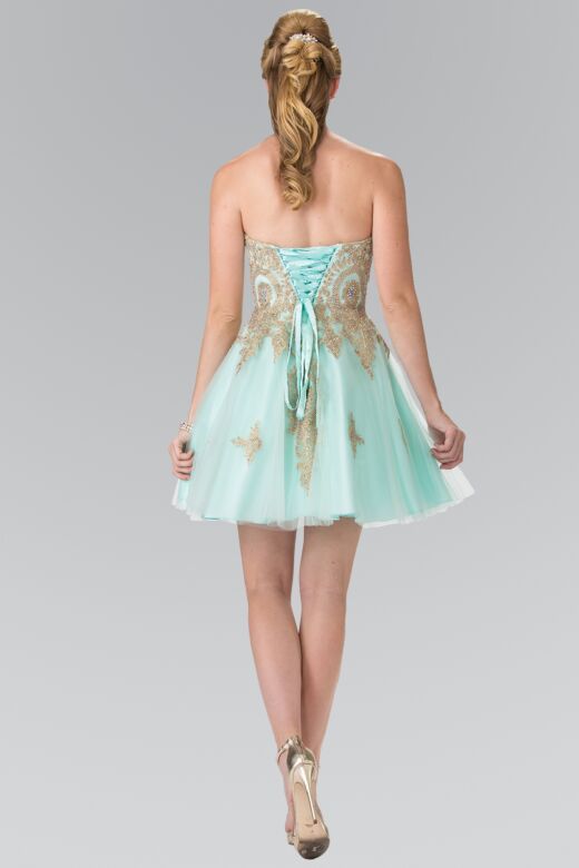 Elizabeth K GS2371 Corset Back Metallic Embroidery Dress