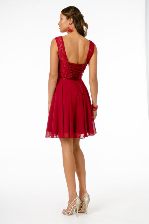 Elizabeth K GS2807 Lace Top Boat Neckline Dress