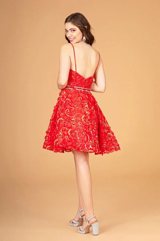 Elizabeth K GS3091 3D Flowers Beaded Waist Dress