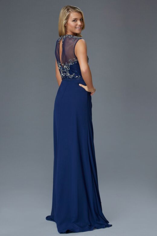 Elizabeth K GL2099 Sheer Neck Beaded Bodice Dress