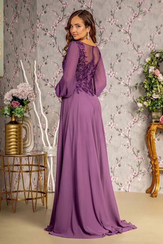 GLS by Gloria GL3363 Bishop Sleeve Scoop Neck A-Line Dress