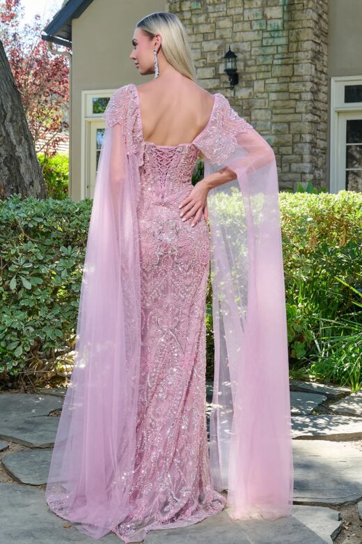 GLS by Gloria GL3704 Dusty Rose Embellished Lace-Up Dress