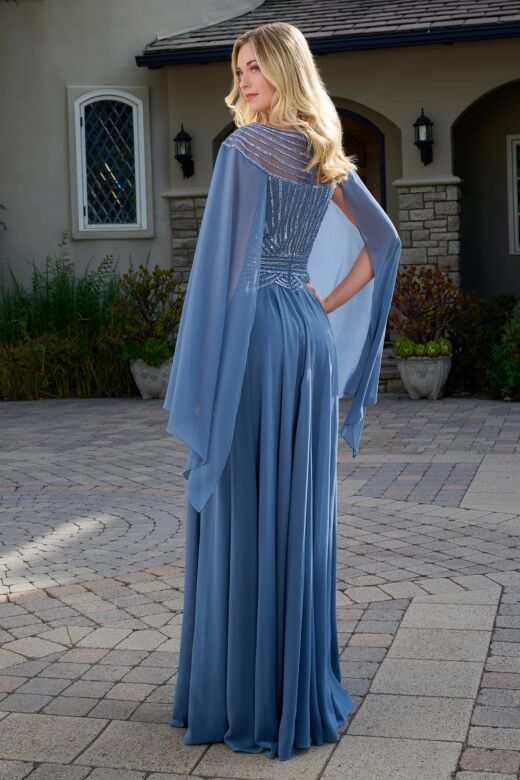 GLS by Gloria GL3736 Smoky Blue Bateau Neckline Dress