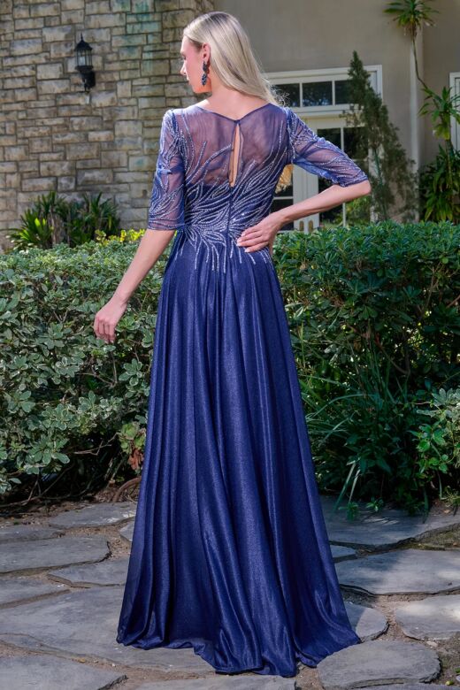 GLS by Gloria GL3739 Navy Blue V-Neckline Dress
