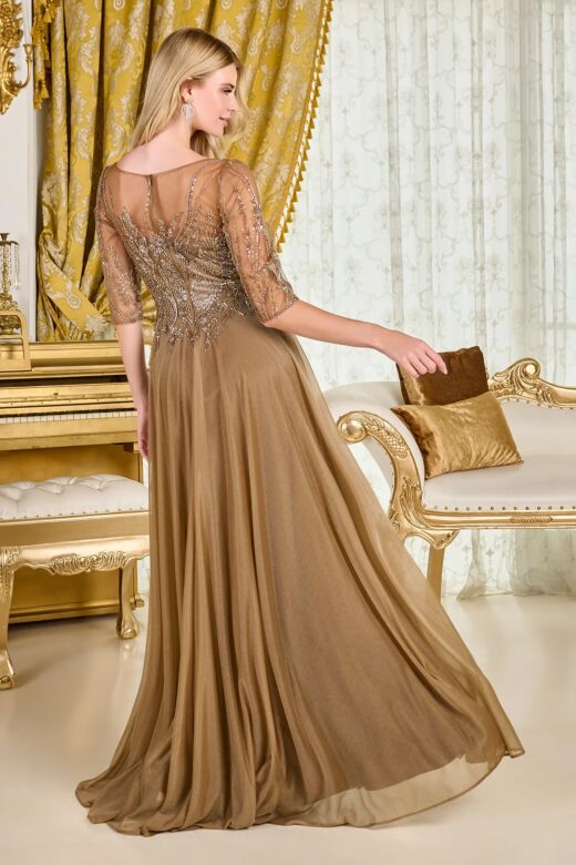 GLS by Gloria GL3786 Cappuccino Brown A-Line Dress