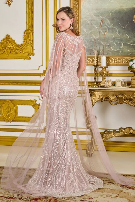 GLS by Gloria GL3831 High Slit Embellished Dusty Rose Dress