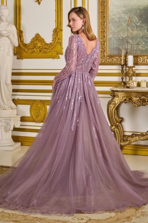 GLS by Gloria GL3832 Mauve V-Neckline with Overskirt Dress