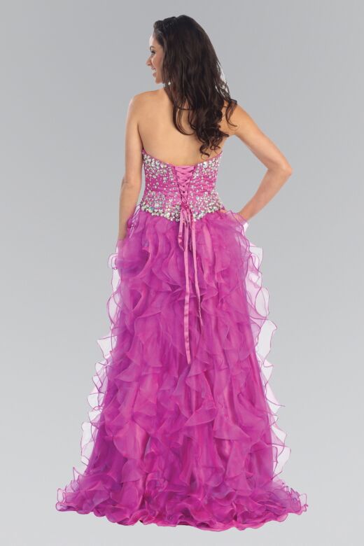 Elizabeth K GL1098 Ruffle Skirt High-Low Strapless Dress
