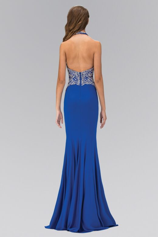 Elizabeth K GL1301 Embellished Top Halter Neck Backless Dress