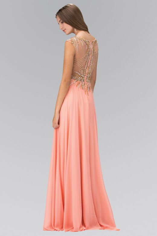 Elizabeth K GL1305 Embellished Top Illusion Back Dress