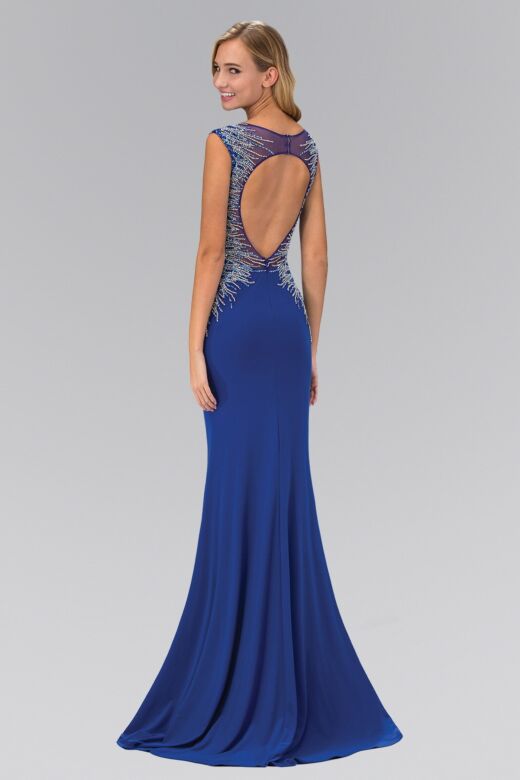Elizabeth K GL1306 Cutout Back Embellished Bodice Dress