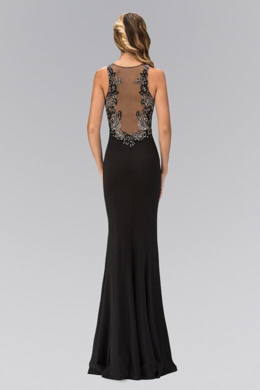 Elizabeth K GL1315 Illusion Back Keyhole Neck Dress