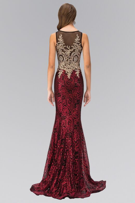 Elizabeth K GL1319 Bateau Neckline Sequin Embroidery Dress