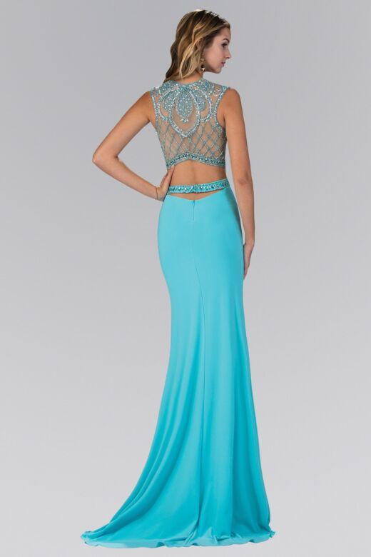 Elizabeth K GL1328 Illusion Back Embellished Top Cutout Dress