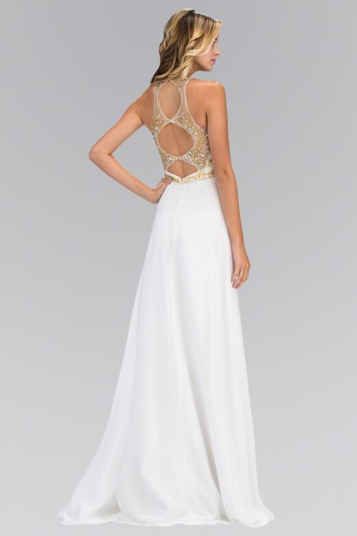 Elizabeth K GL1329 Triple Cutout Back Embellished Top Dress