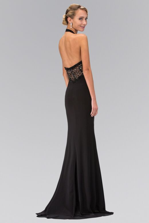 Elizabeth K GL1330 Bare Back Embellished Halter Top Dress