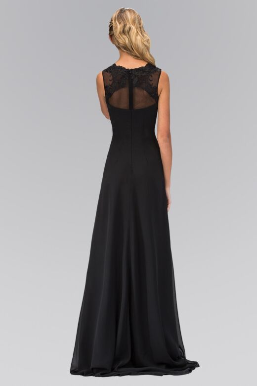 Elizabeth K GL1375 Knotted Top Illusion Neckline Dress