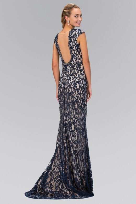Elizabeth K GL1420 Scoop Back Cap Sleeve Lace Dress