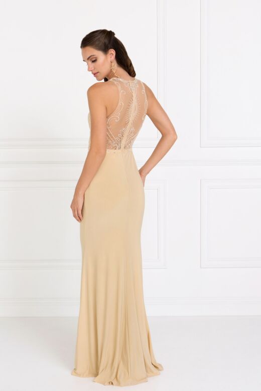 Elizabeth K GL1507 Illusion Back Embellished Top Dress