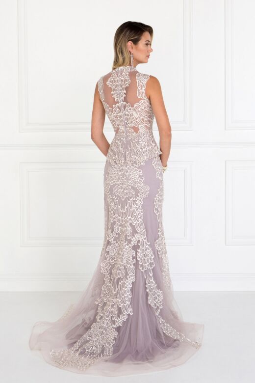 Elizabeth K GL1530 Queen Anne Neckline Embroidered Dress