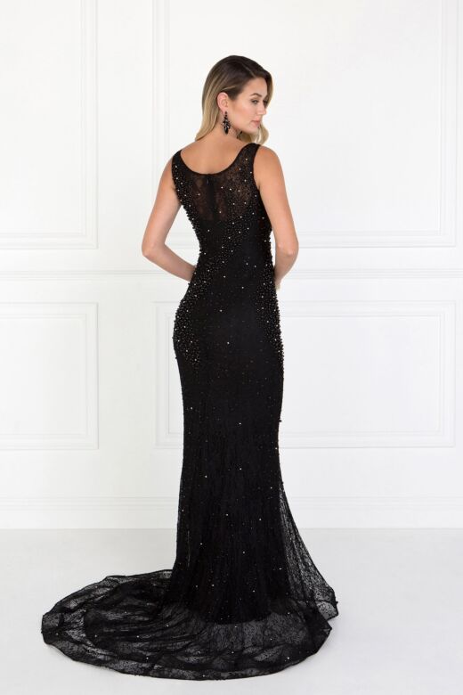 Elizabeth K GL1544 Scoop Neckline Beaded Lace Dress
